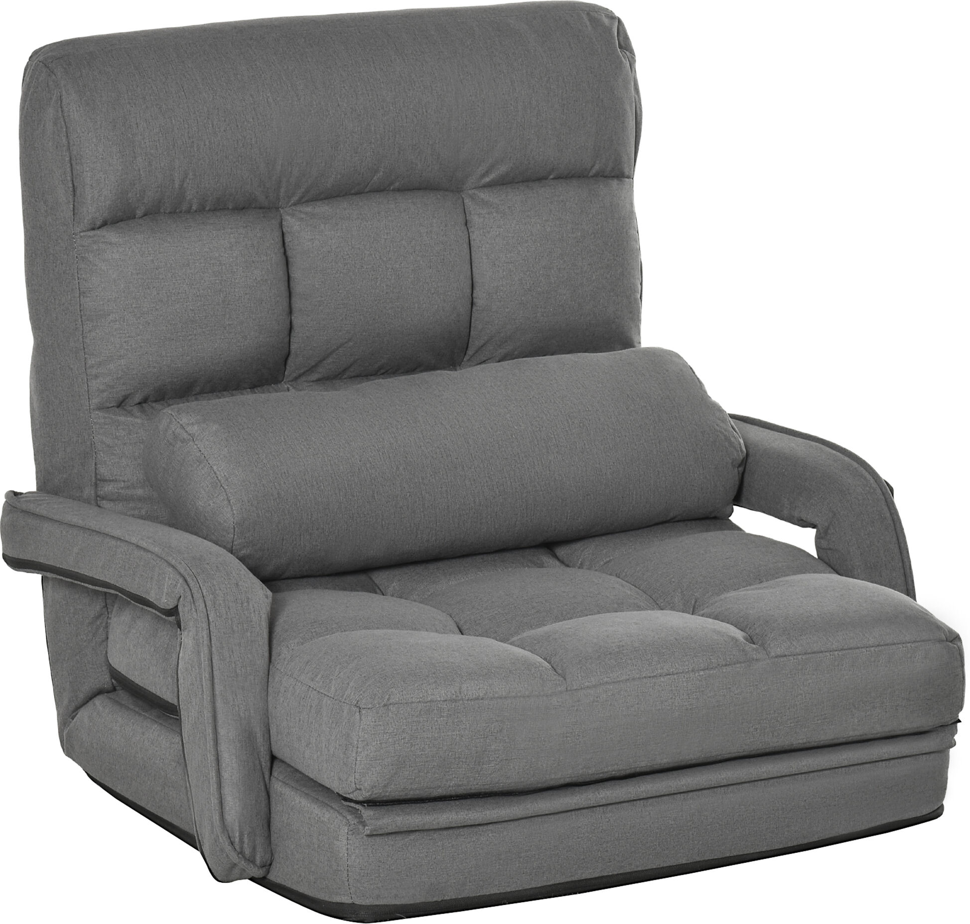 HOMCOM Convertible Floor Sofa Bed, Recliner Armchair Upholstered Sleeper Chair with Pillow for Living Room Bedroom Lounge, Grey