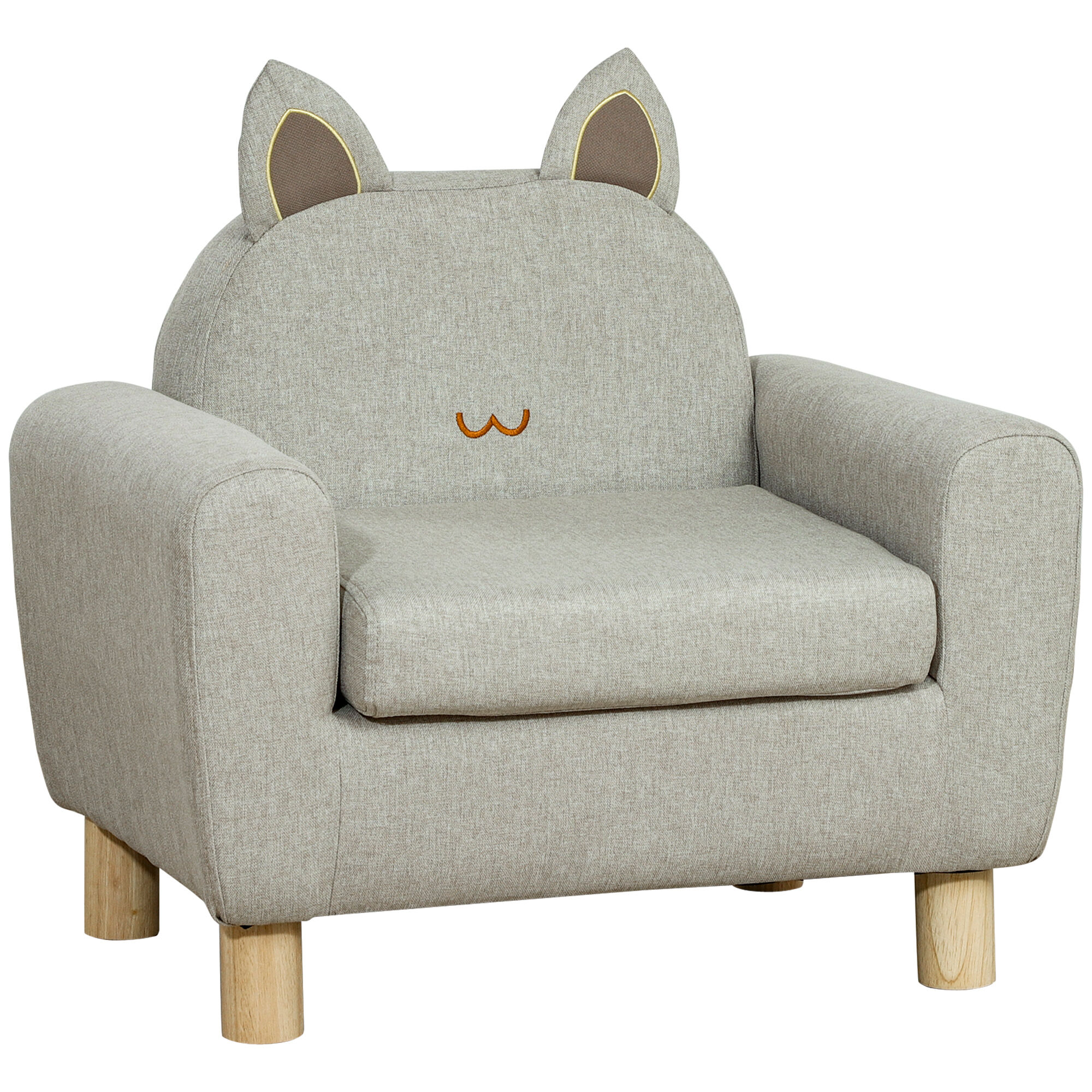 Qaba Grey Toddler Sofa Cat Ear Backrest Armchair with Wooden Legs Preschool and Bedroom Seating for Kids   Aosom.com