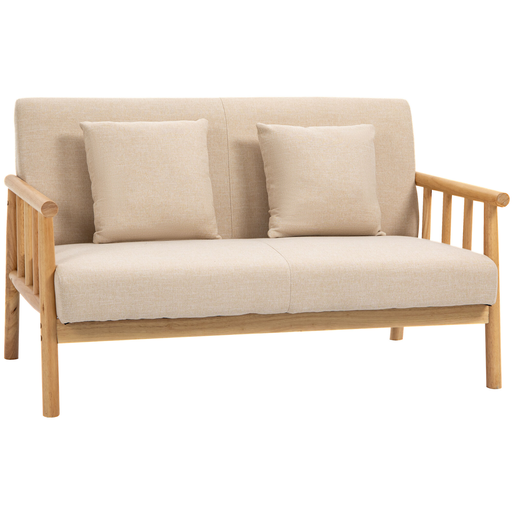 HOMCOM Loveseat Sofa 48" 2-Seater with Pillows Upholstered Small Couch for Spaces Beige   Aosom.com
