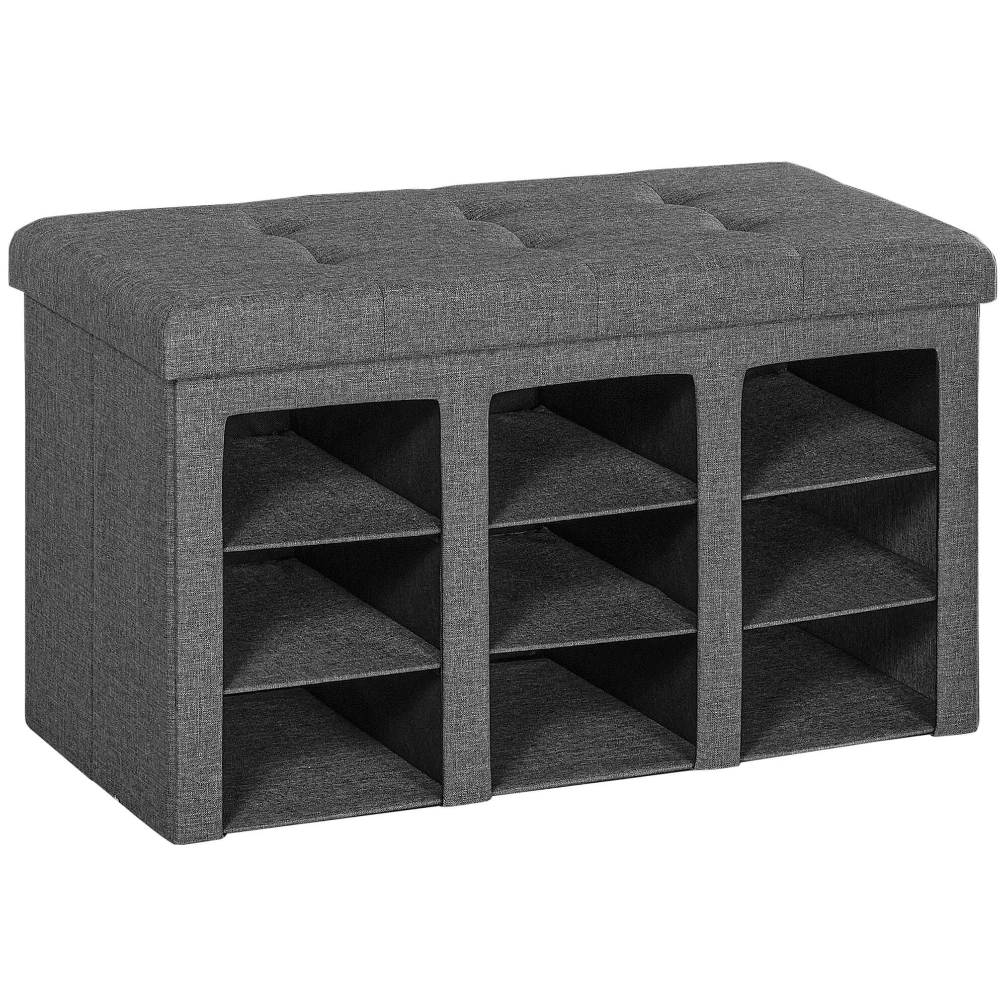 HOMCOM Folding Ottoman Bench with Storage Cubes Grey Padded Seat Foot Rest for Bedroom Hallway 9 Compartments   Aosom.com