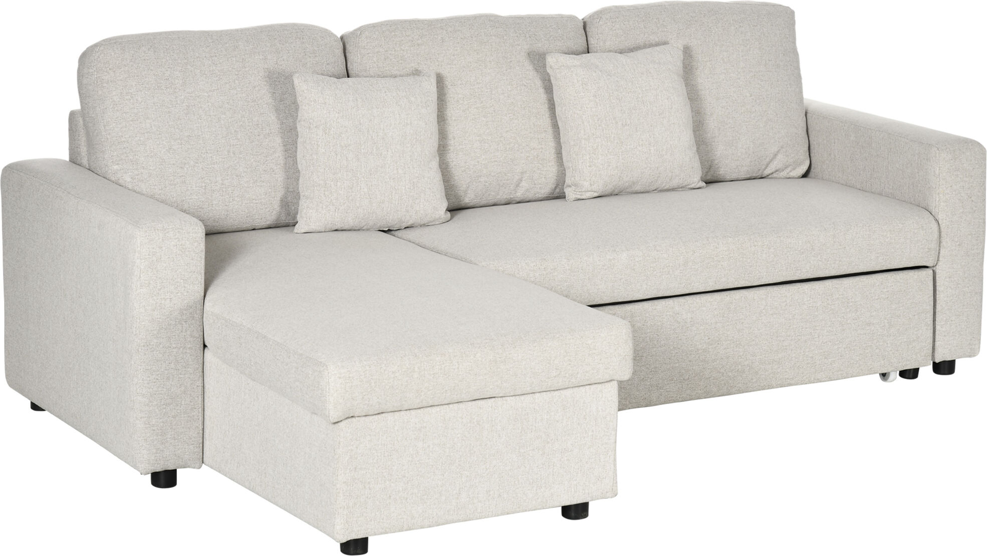 HOMCOM Sectional Sleeper Sofa Linen Fabric L-Shaped Couch with Bed Storage Chaise   Aosom.com