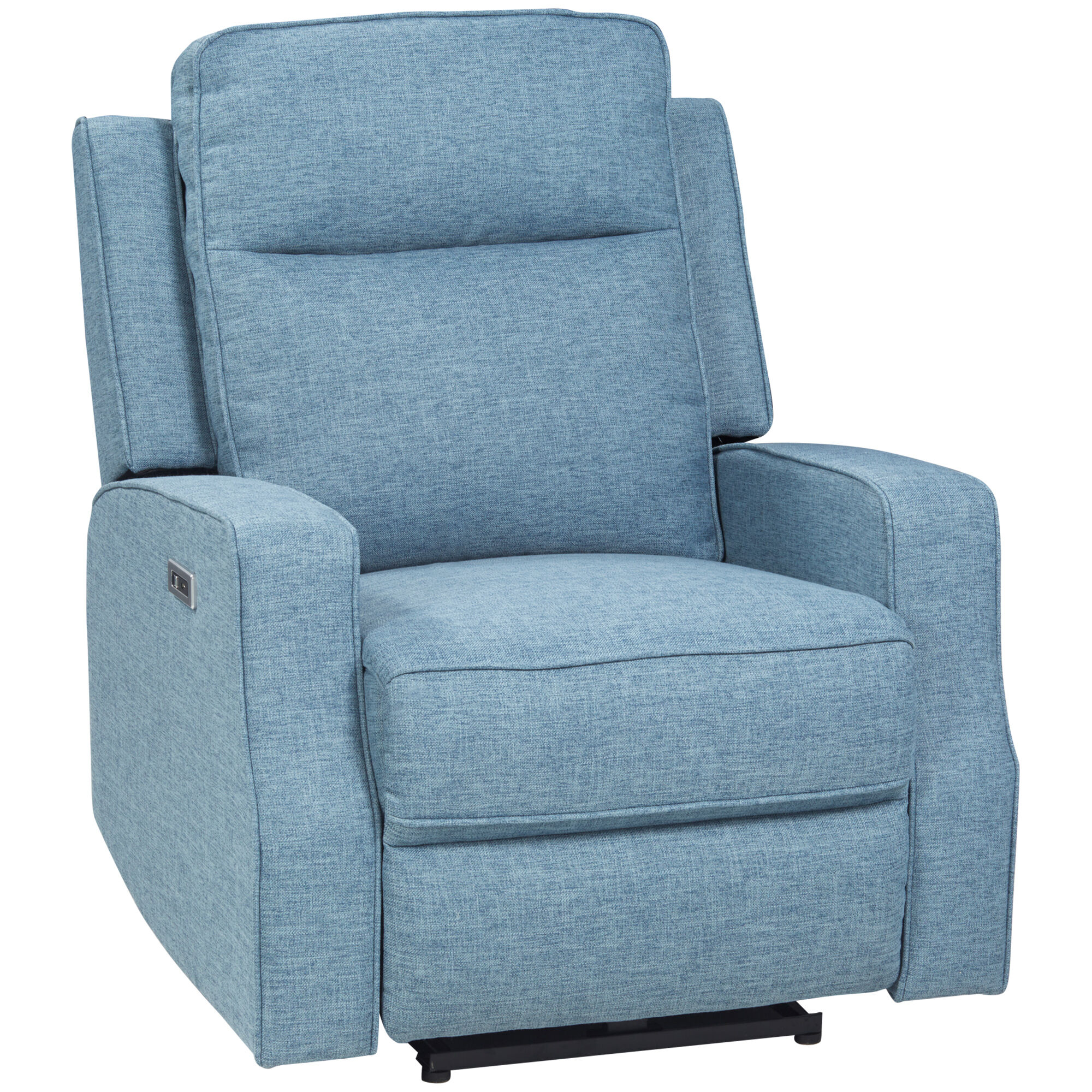 HOMCOM Electric Power Recliner, Wall Hugger Recliner Chair Armchair Sofa with Linen Upholstered Seat & Retractable Footrest, Blue