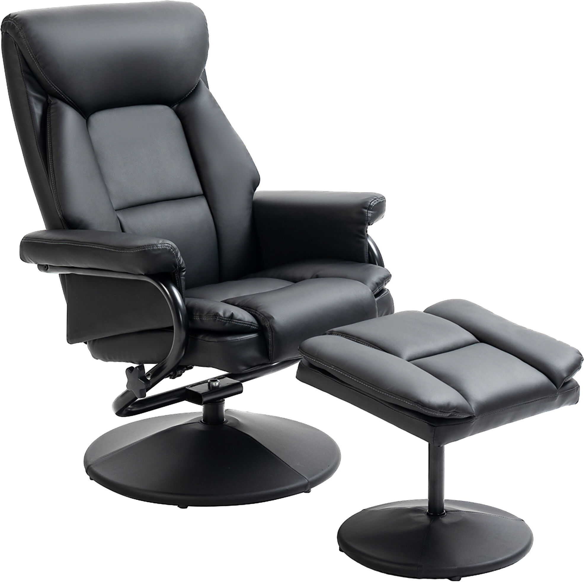 HOMCOM Recliner Chair with Ottoman 360 Swivel Adjustable Backrest Faux Leather Black   Aosom.com