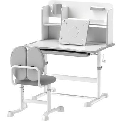 Qaba Height Adjustable Kids Desk and Chair Set for Writing Drawing w/ Tilt Desktop, Storage Drawer and Reading Rack, Gray Qaba Height Adjustable Kids Desk and Chair Set for Writing Drawing w/ Tilt Desktop, Storage Drawer and Reading Rack, Gray