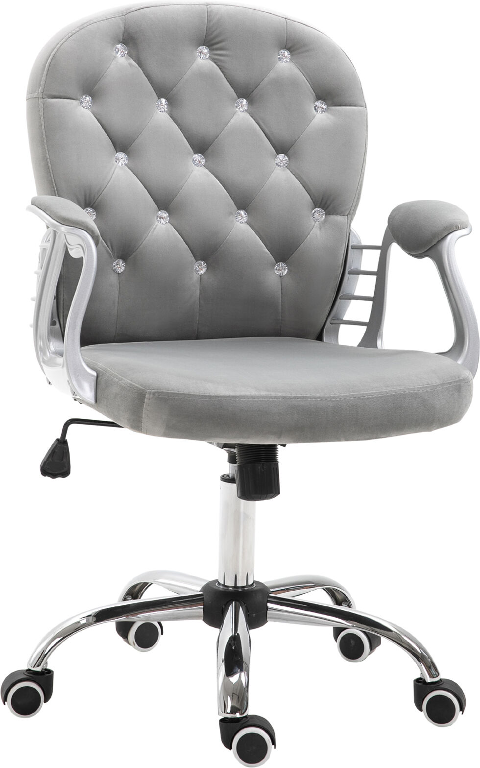 Vinsetto Velvet Office Chair Button Tufted Adjustable Swivel Gray   Aosom.com