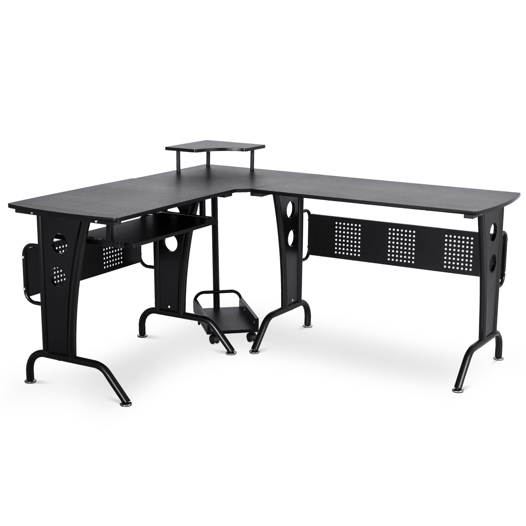 HOMCOM L-Shaped Corner Computer Office Desk Workstation with Rolling Keyboard Tray  & Convenient CPU Stand  Black