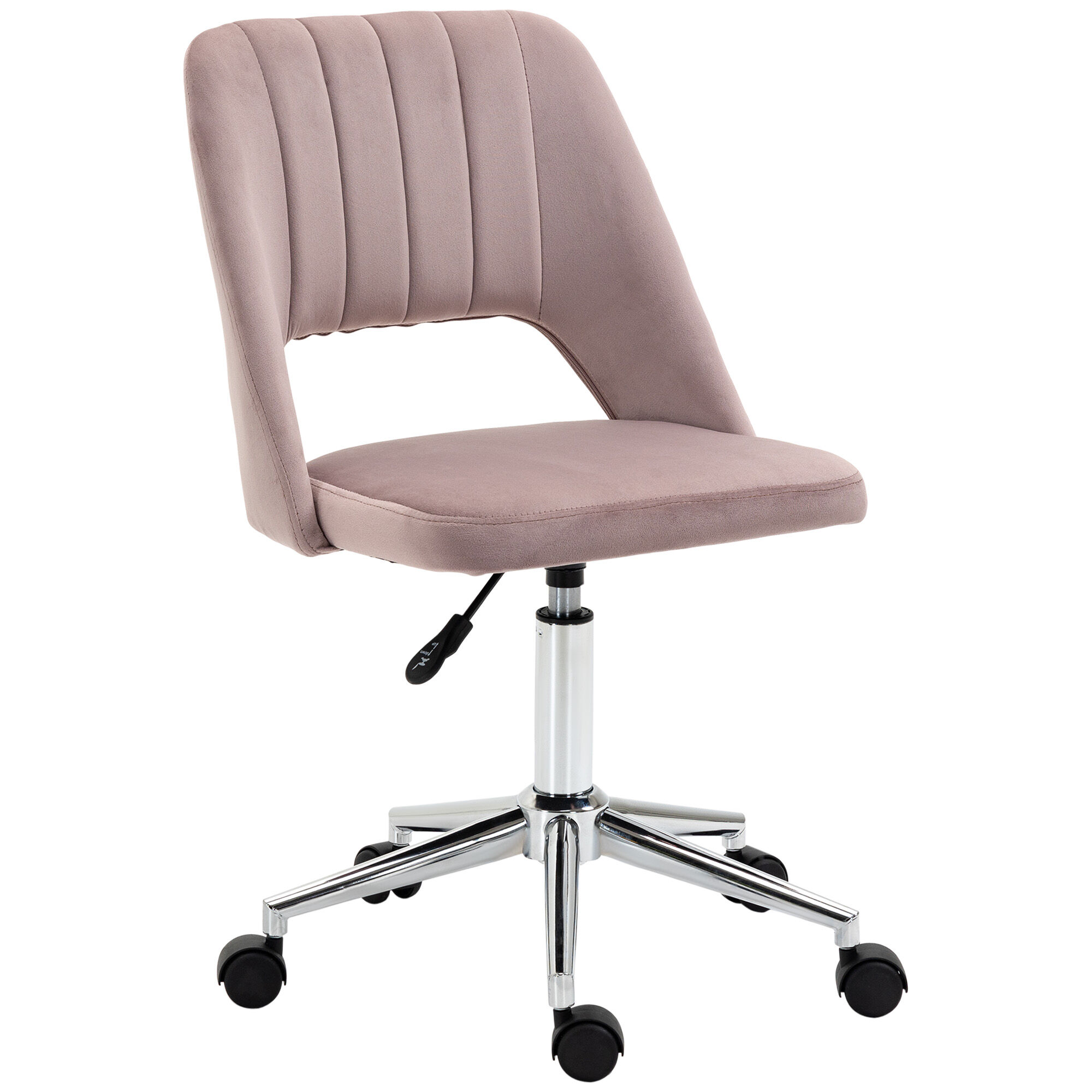 Vinsetto Mid Back Home Office Chair Velvet Fabric Swivel Scallop Shape Computer Desk Chair for Home Study Bedroom, Pink