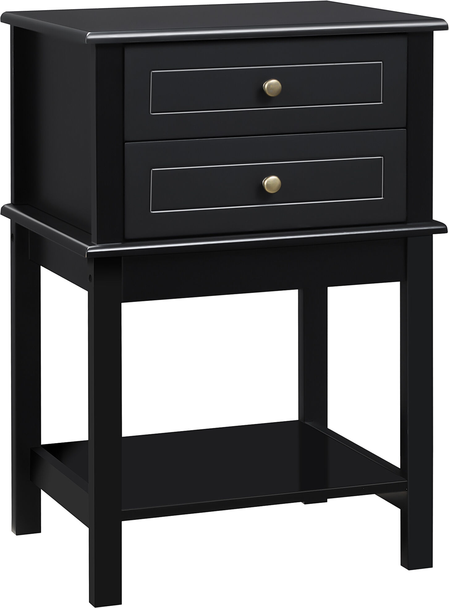 HOMCOM Modern Sofa Side Table with 2 Storage Drawers, End Table with Bottom Shelf for Living Room, Bedroom, Black