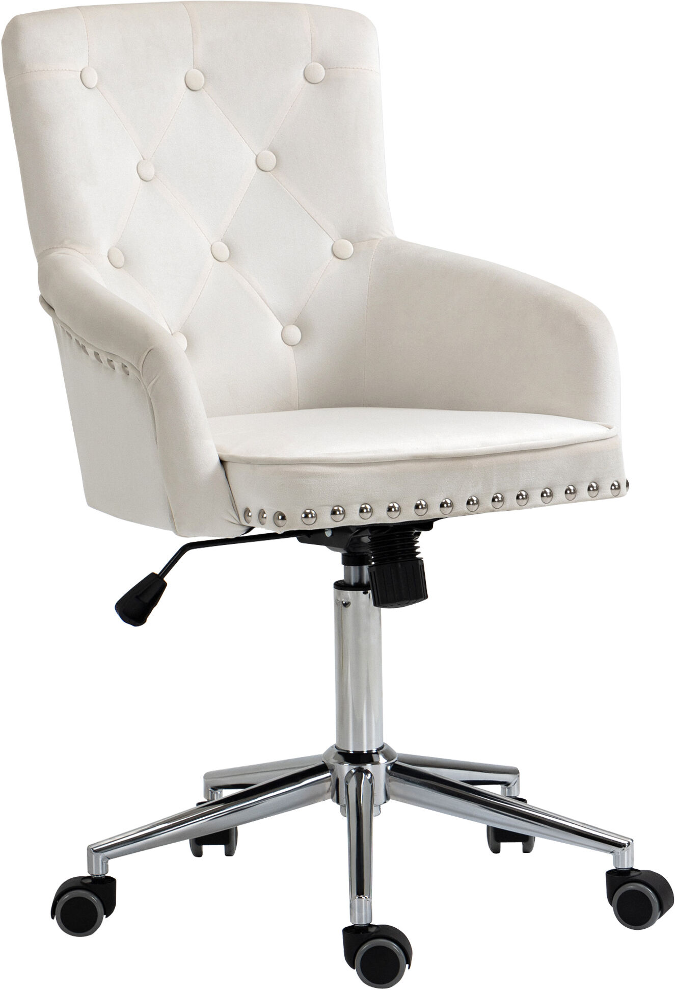 HOMCOM Velvet Desk Chair, Home Office Chair with Nailhead Trim, Button Tufted Back Design for Office, Computer Chair, White