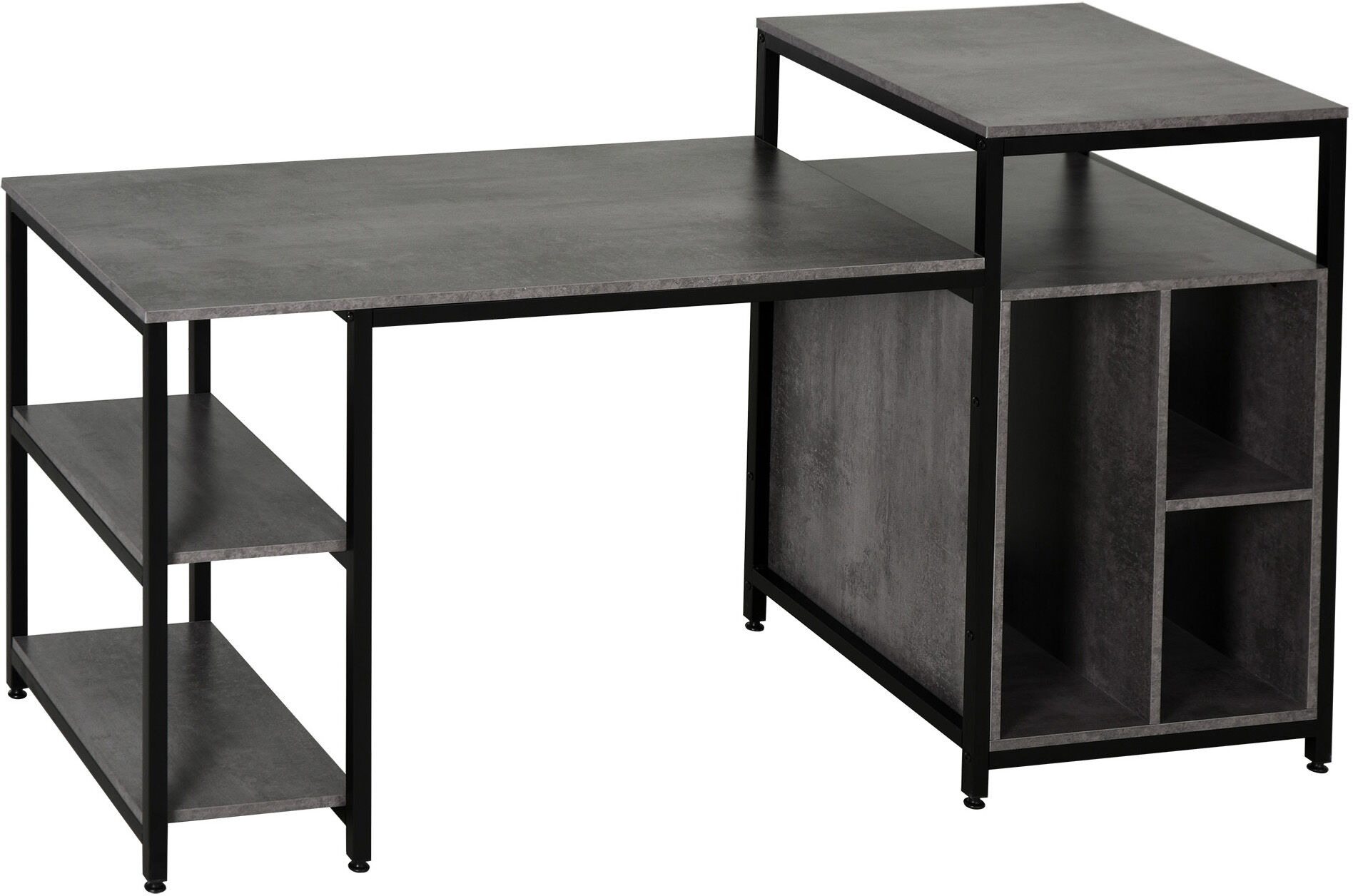 HOMCOM Office Computer Desk 68 Inch Grey with Bookshelf CPU Stand Spacious Storage Modern Woodgrain Design   Aosom.com