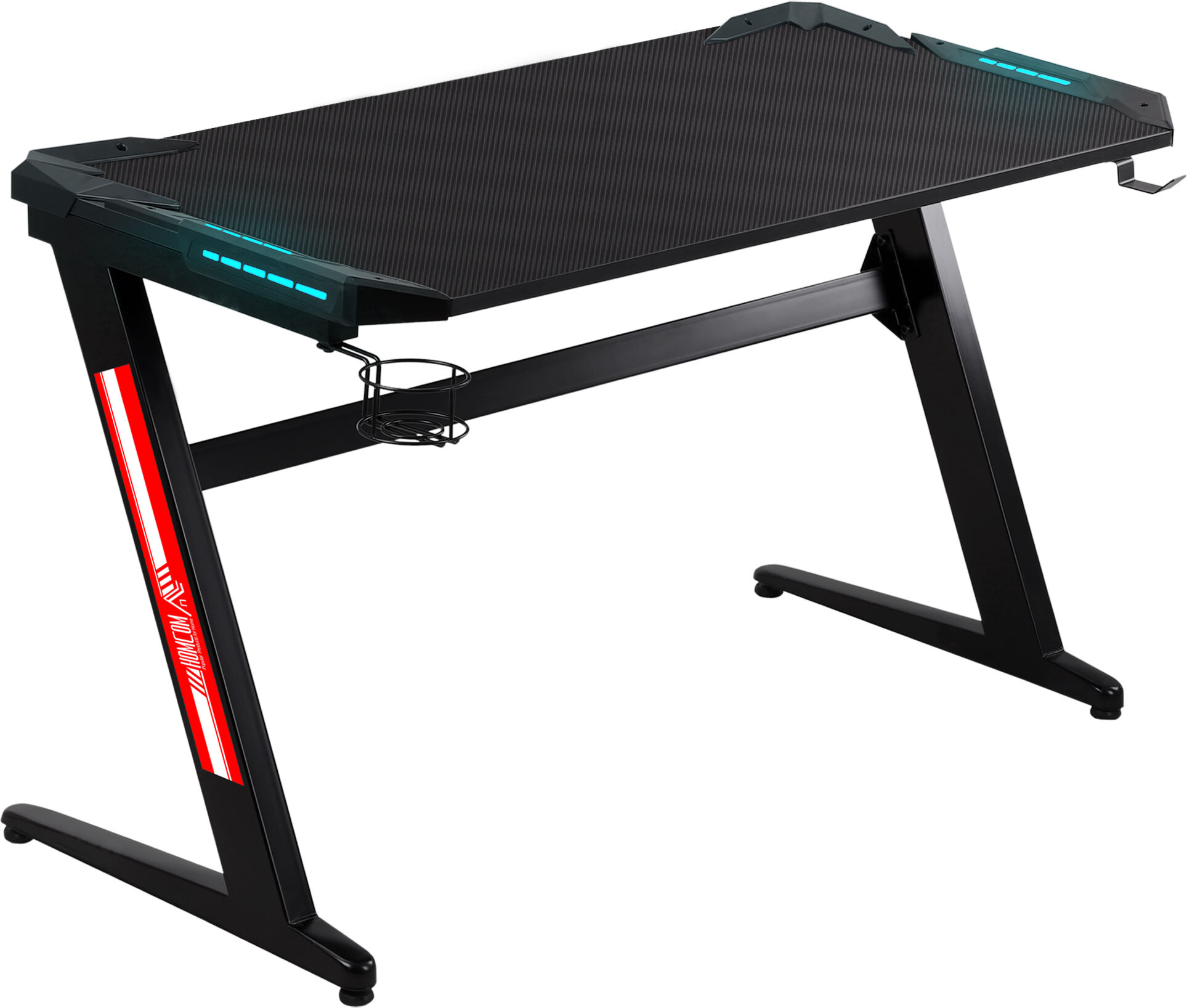 HOMCOM Gaming Desk, Z-Shaped Computer Desk with Protective Corner Cover, Cup Holder and Headphone Hook, Cable Management Holes, Gaming Table, Black