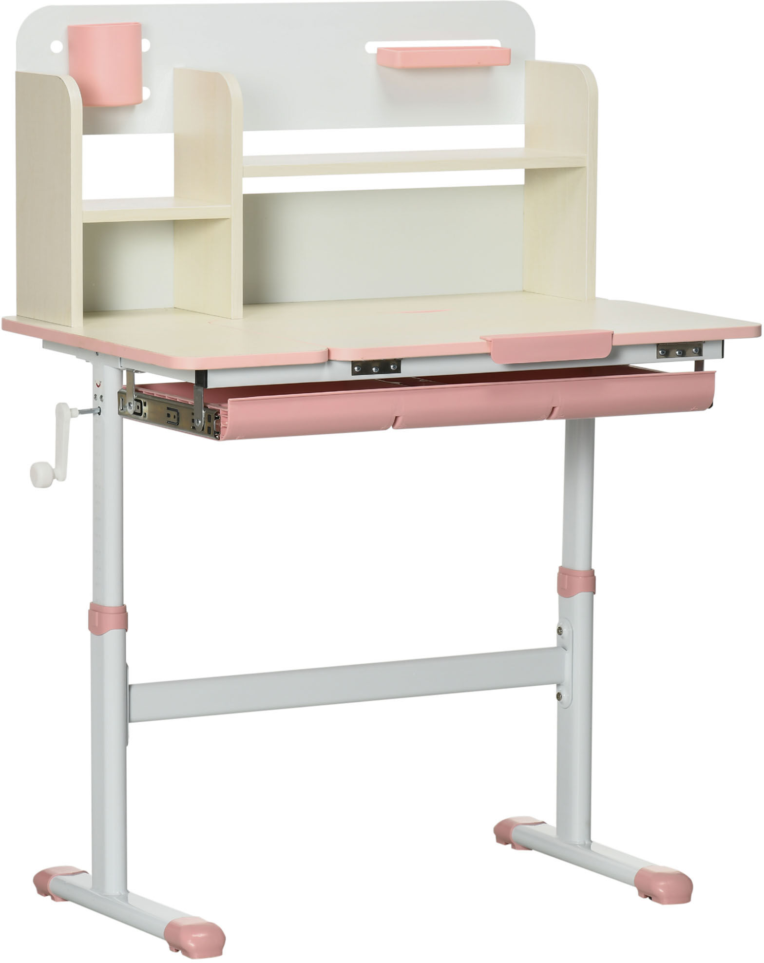 Qaba Pink Children's Study Desk Height Adjustable Writing Table with Tilt Desktop Drawer & Storage Ideal for School & Homework   Aosom.com