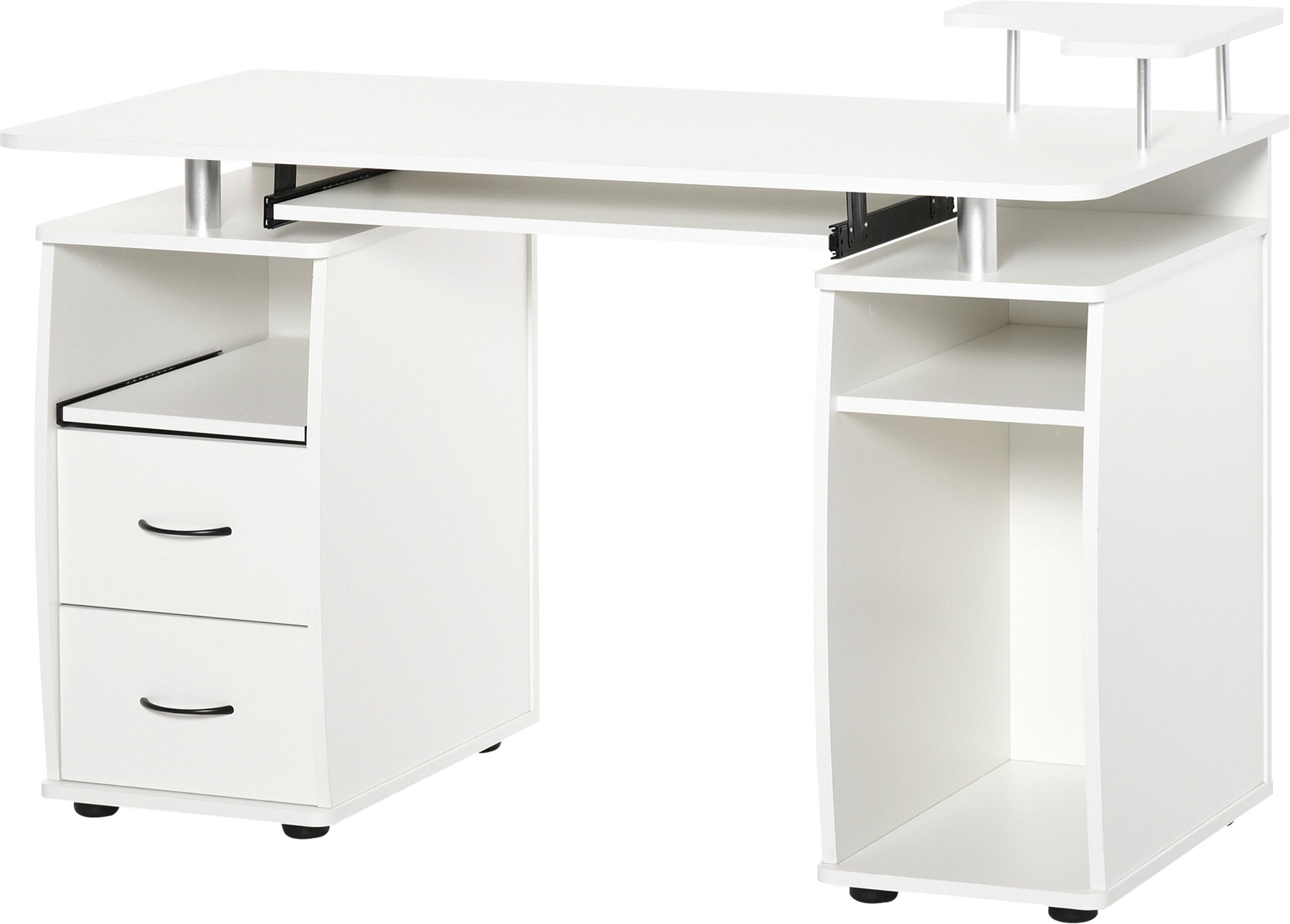 HOMCOM White Home Office Workstation Desk with Keyboard Tray Elevated Shelf CPU Stand   Aosom.com