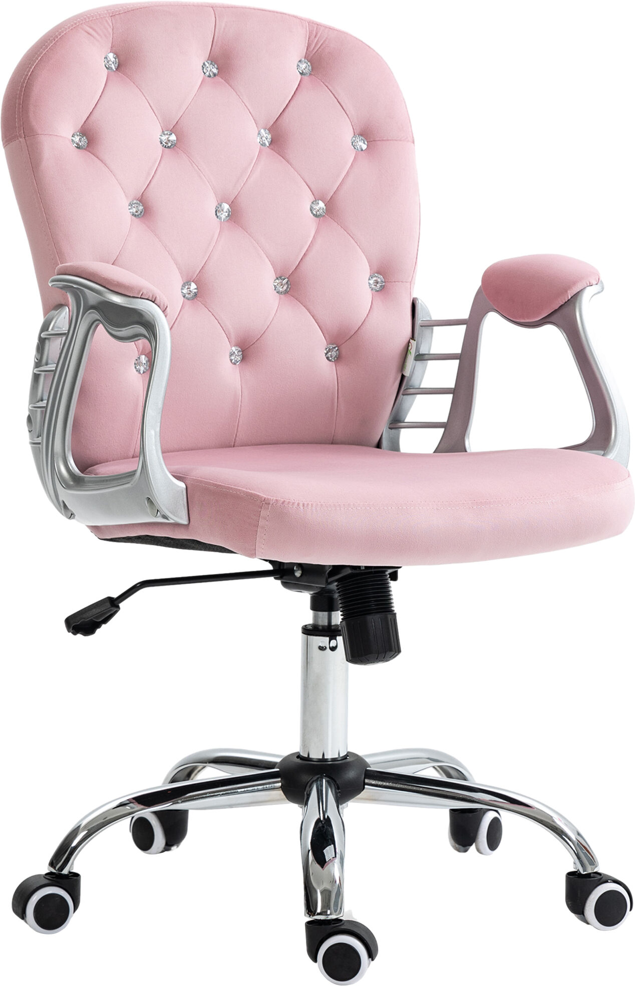 Vinsetto Velvet Office Chair Pink Button Tufted Adjustable Swivel Desk Chair with Padded Armrests   Aosom.com