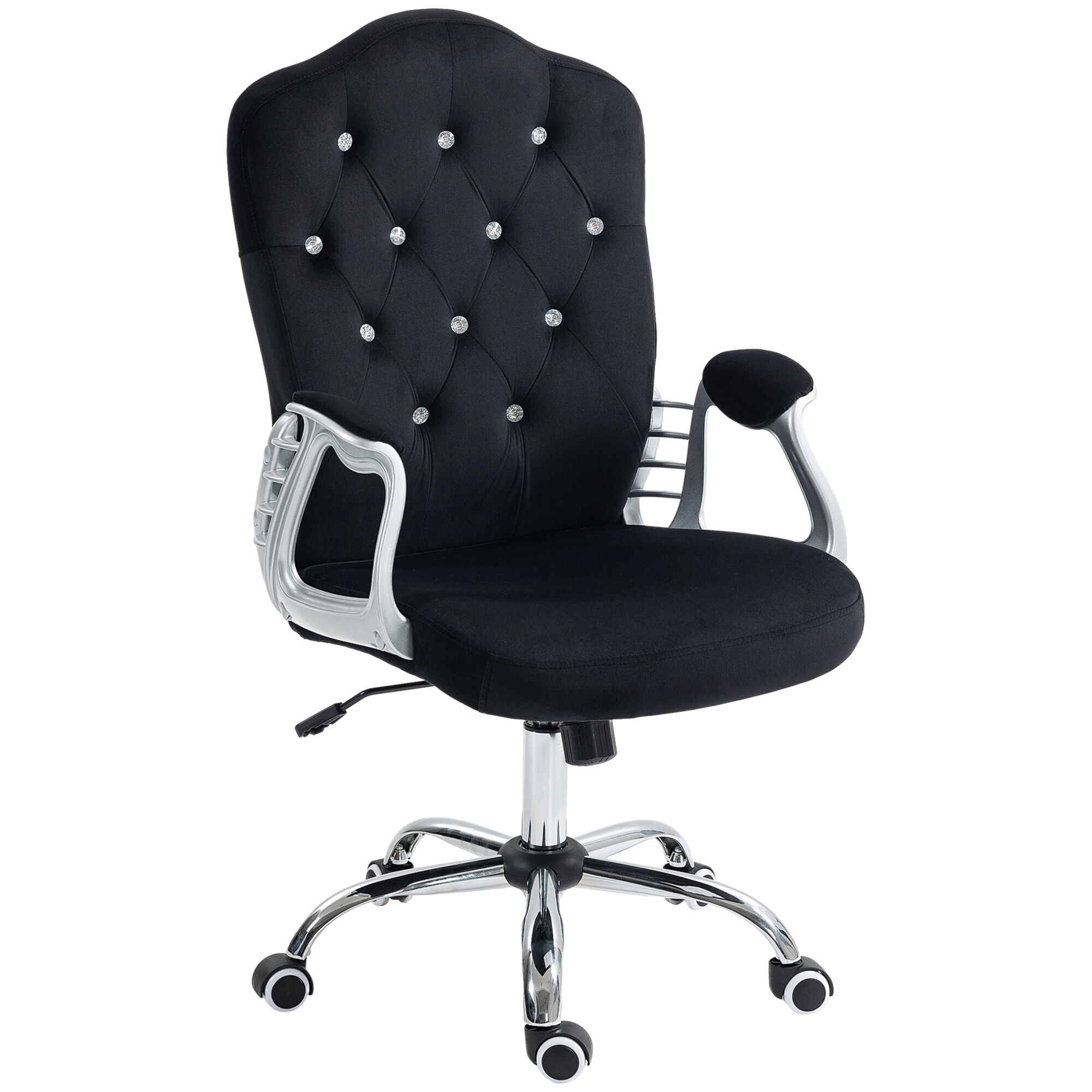 Vinsetto Home Office Chair, Velvet Computer Chair, Button Tufted Desk Chair with Swivel Wheels, Adjustable Height, and Tilt Function, Black