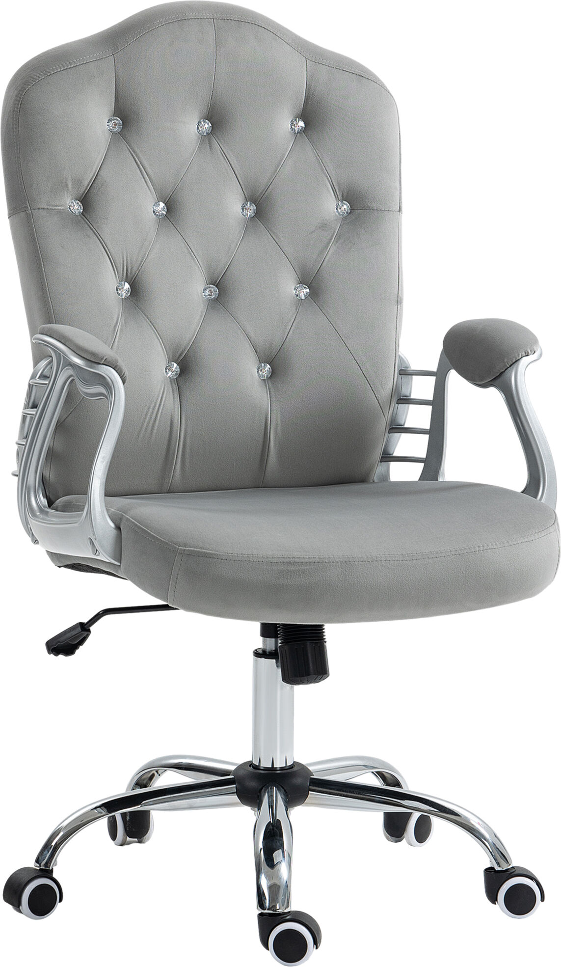 Vinsetto Velvet Button Tufted Swivel Wheels Adjustable Height Tilt Light Gray Office Chair   Aosom.com