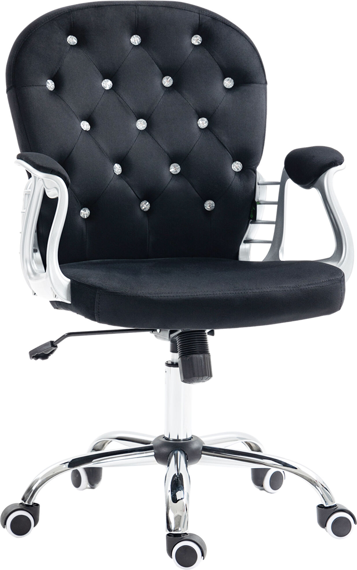 VinsettoVelvet Home Office Chair, Button Tufted Desk Chair with Padded Armrests, Adjustable Height and Swivel Wheels, Black