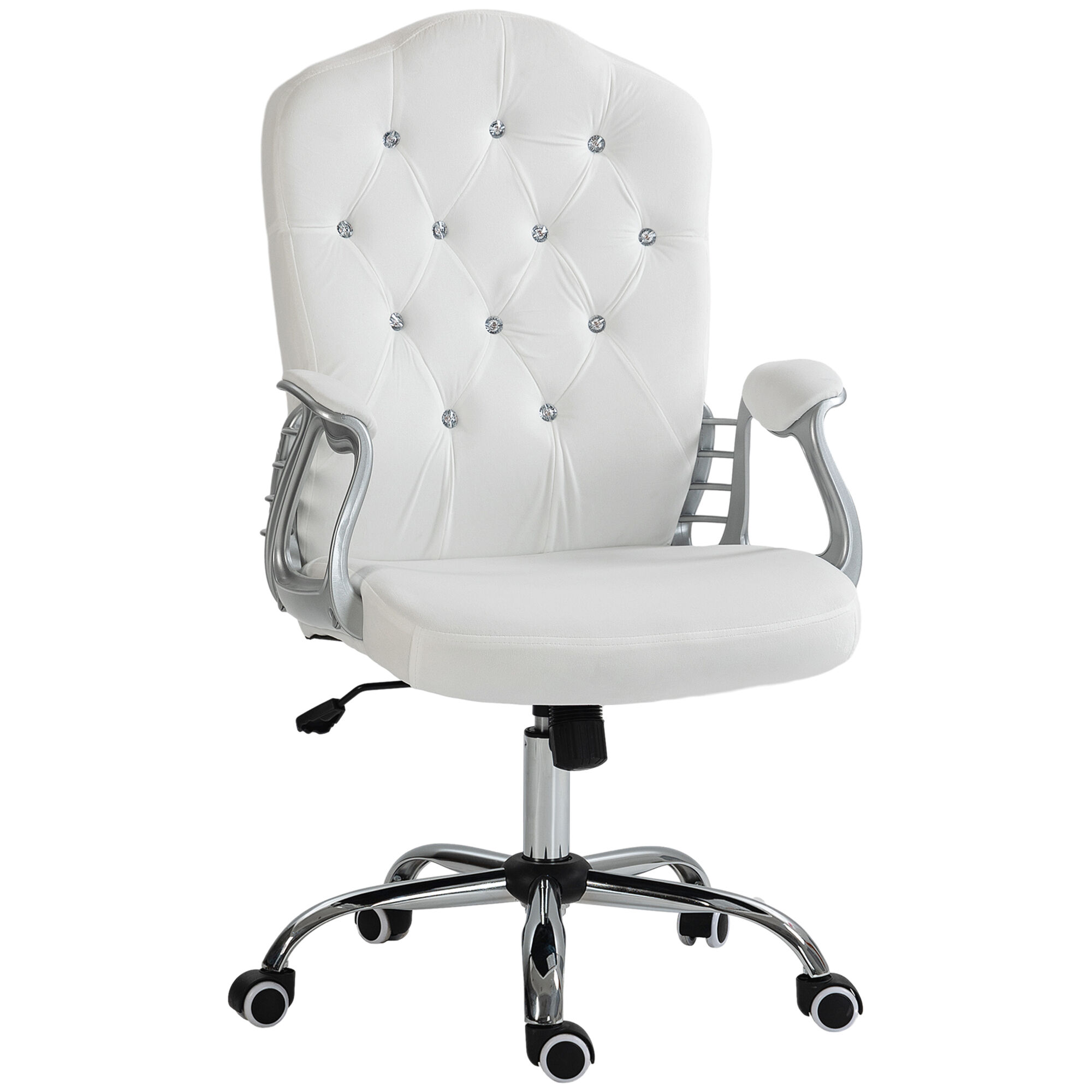 Vinsetto Velvet Button Tufted Swivel Wheels Adjustable Height Tilt White Office Chair   Aosom.com