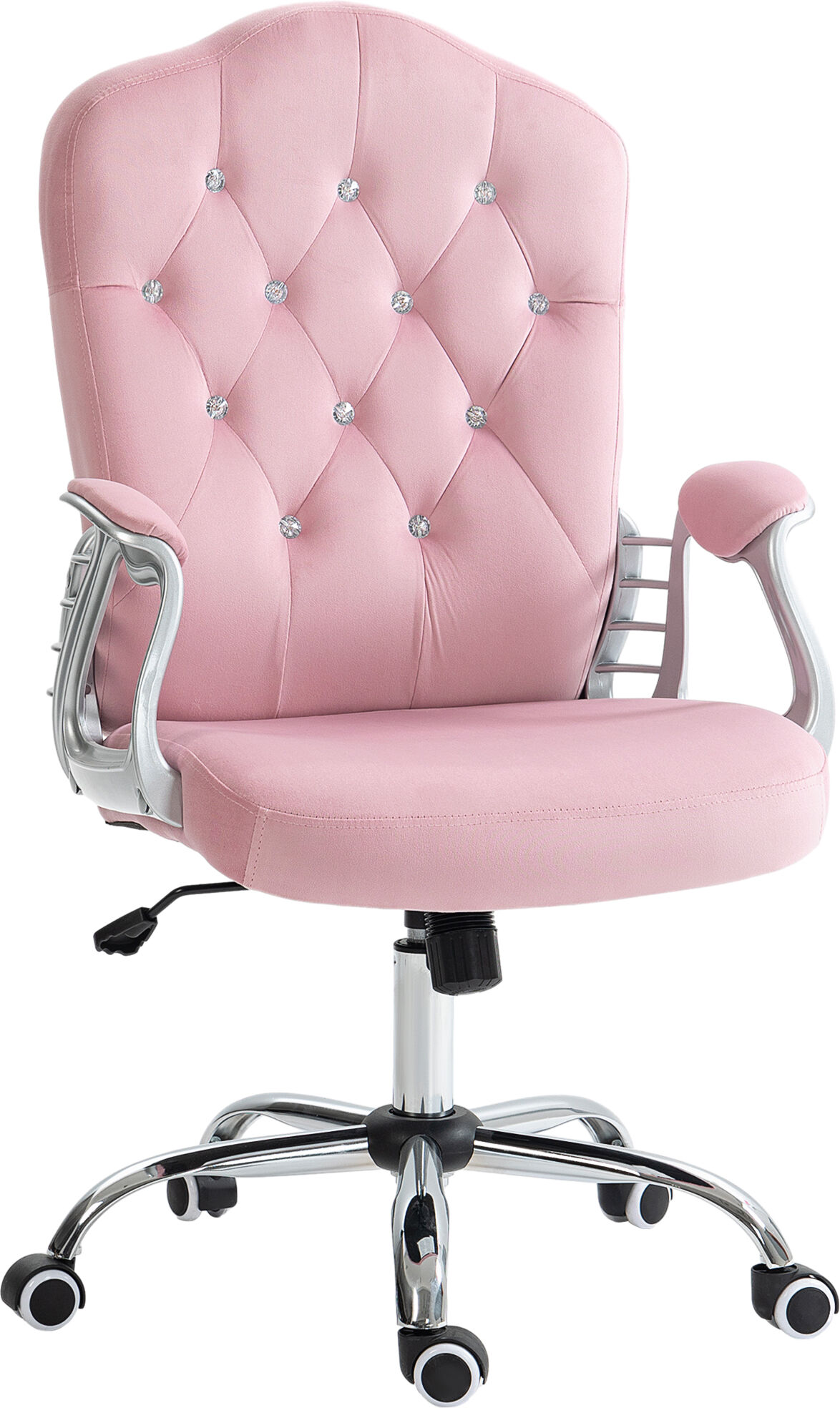 Vinsetto Home Office Chair, Velvet Computer Chair, Button Tufted Desk Chair with Swivel Wheels, Adjustable Height, and Tilt Function, Pink