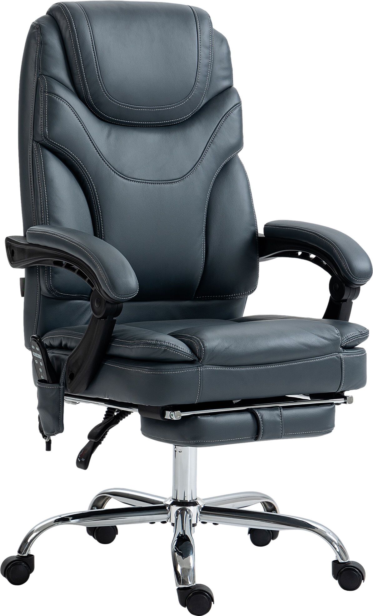 Vinsetto 6 Point Vibration Massage Office Chair, PU Leather Heated Reclining Computer Chair with Footrest, Gray