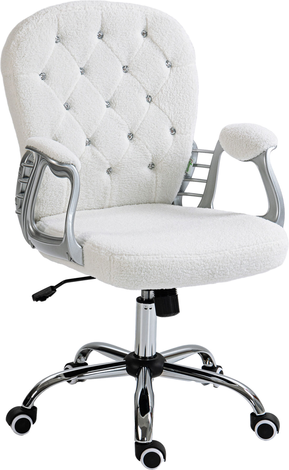 Vinsetto Teddy Fleece Desk Chair White Button Tufted Adjustable Home Office Chair with Swivel Wheels   Aosom.com