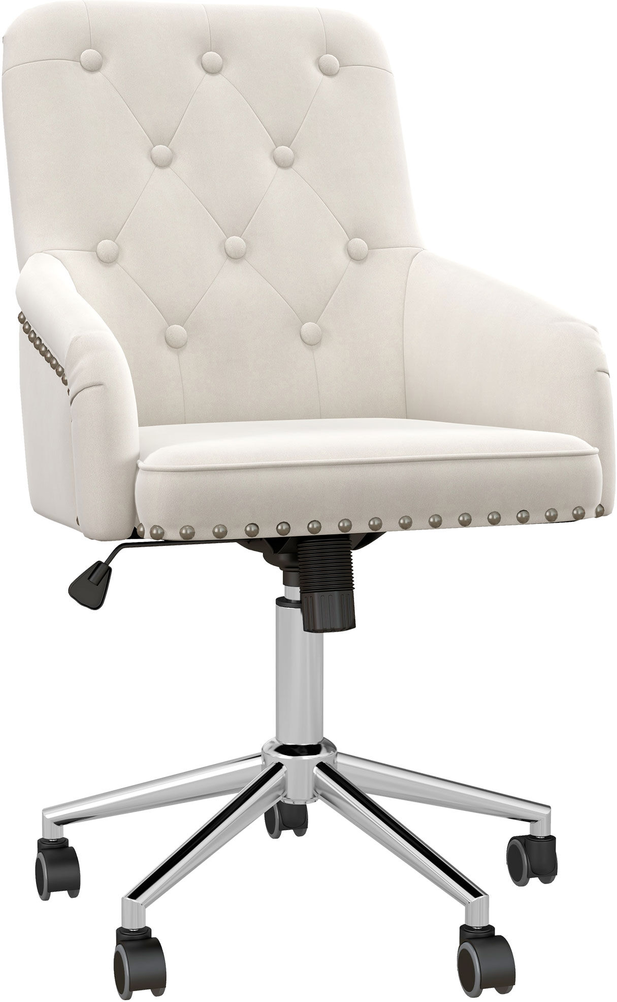 HOMCOM Velvet Desk Chair, Home Office Chair with Nailhead Trim, Button Tufted Back Design for Office, Computer Chair, White