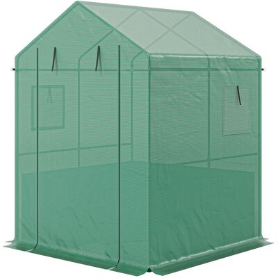 Outsunny Greenhouse with Raised Garden Bed, Galvanized Steel Outdoor Greenhouse with Roll Up Door, 56" x 56" x 75", Green Outsunny Greenhouse with Raised Garden Bed, Galvanized Steel Outdoor Greenhouse with Roll Up Door, 56" x 56" x 75", Green