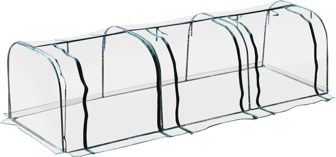 Outsunny 11.5'x3'x2.5' Portable Tunneled Small Greenhouse with Water/UV Fighting PVC Cover & 3 Zippered Doors, for Backyard Garden, Clear