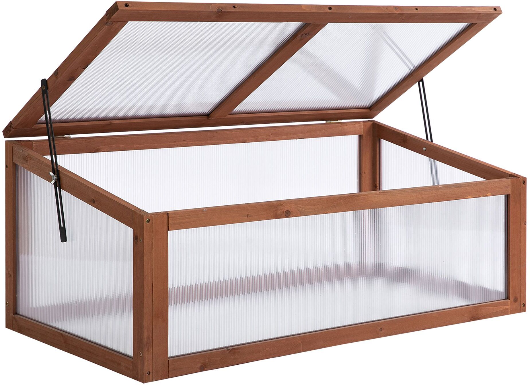 Outsunny Greenhouse Wooden Polycarbonate Cold Frame Grow House Outdoor Raised Planter Box Protection, PC Board, Brown, 39" x 26" x 16"