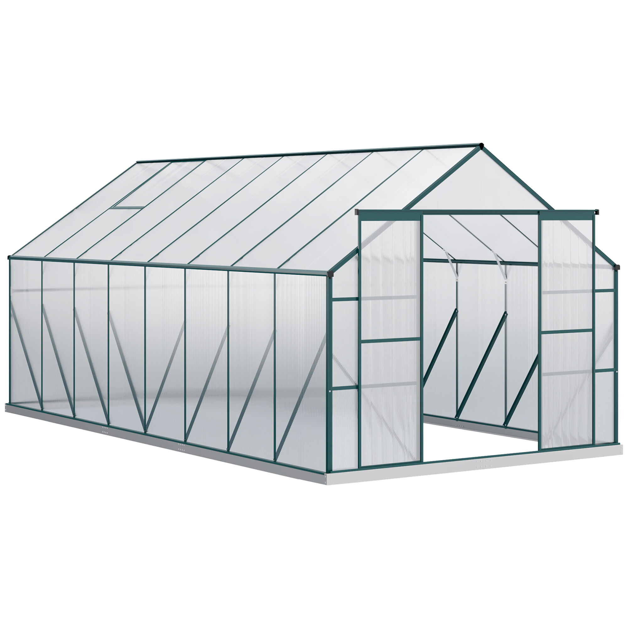Outsunny 16' x 8' Aluminum Greenhouse, Walk-in Garden Greenhouse Kit with Adjustable Roof Vent, Rain Gutter and Sliding Door for Winter, Clear