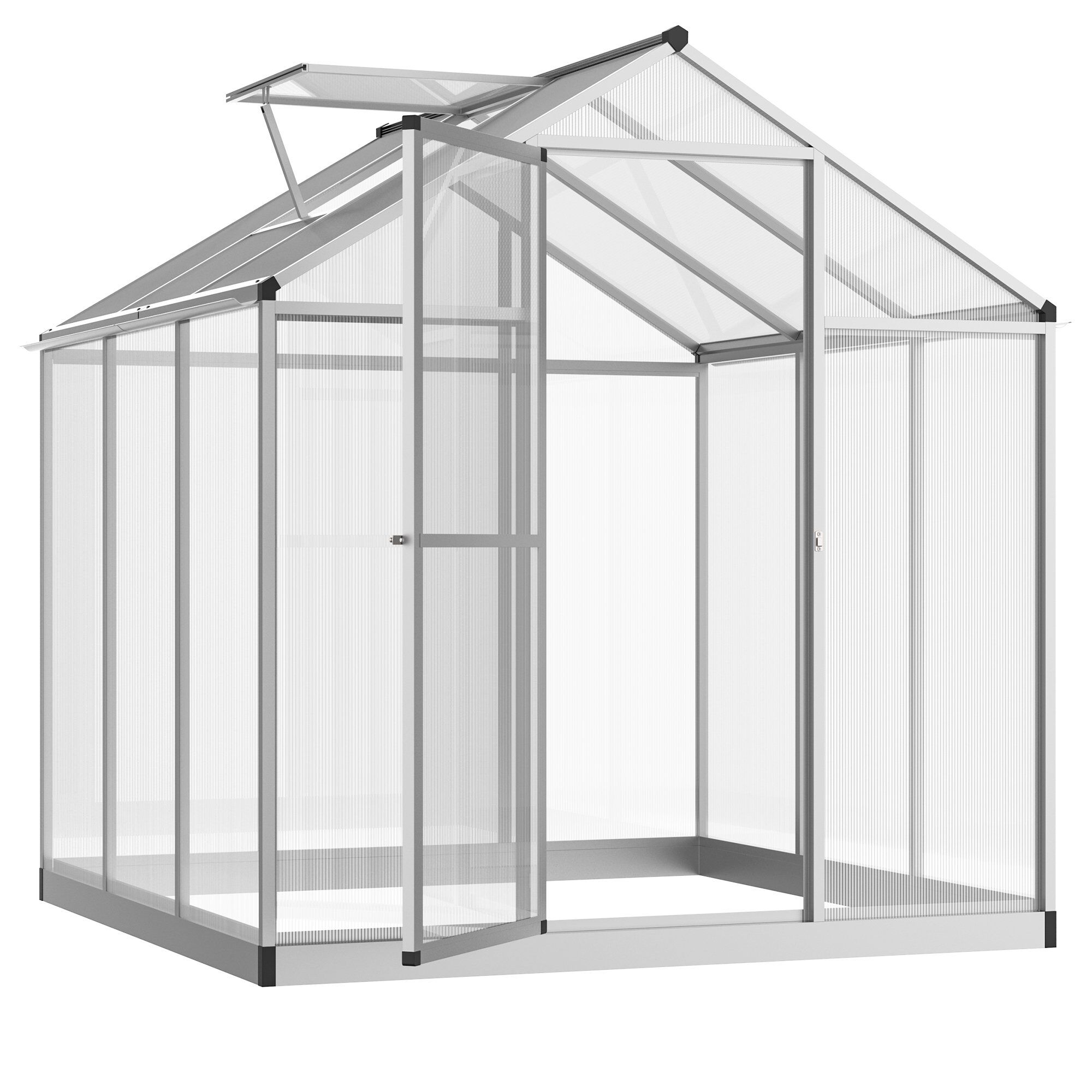 Outsunny Greenhouse Portable Walk-In Greenhouse with Roof Vent and Rain Gutter for Plants, Herbs and Vegetables - 6' L x 6' W x 6.4' H