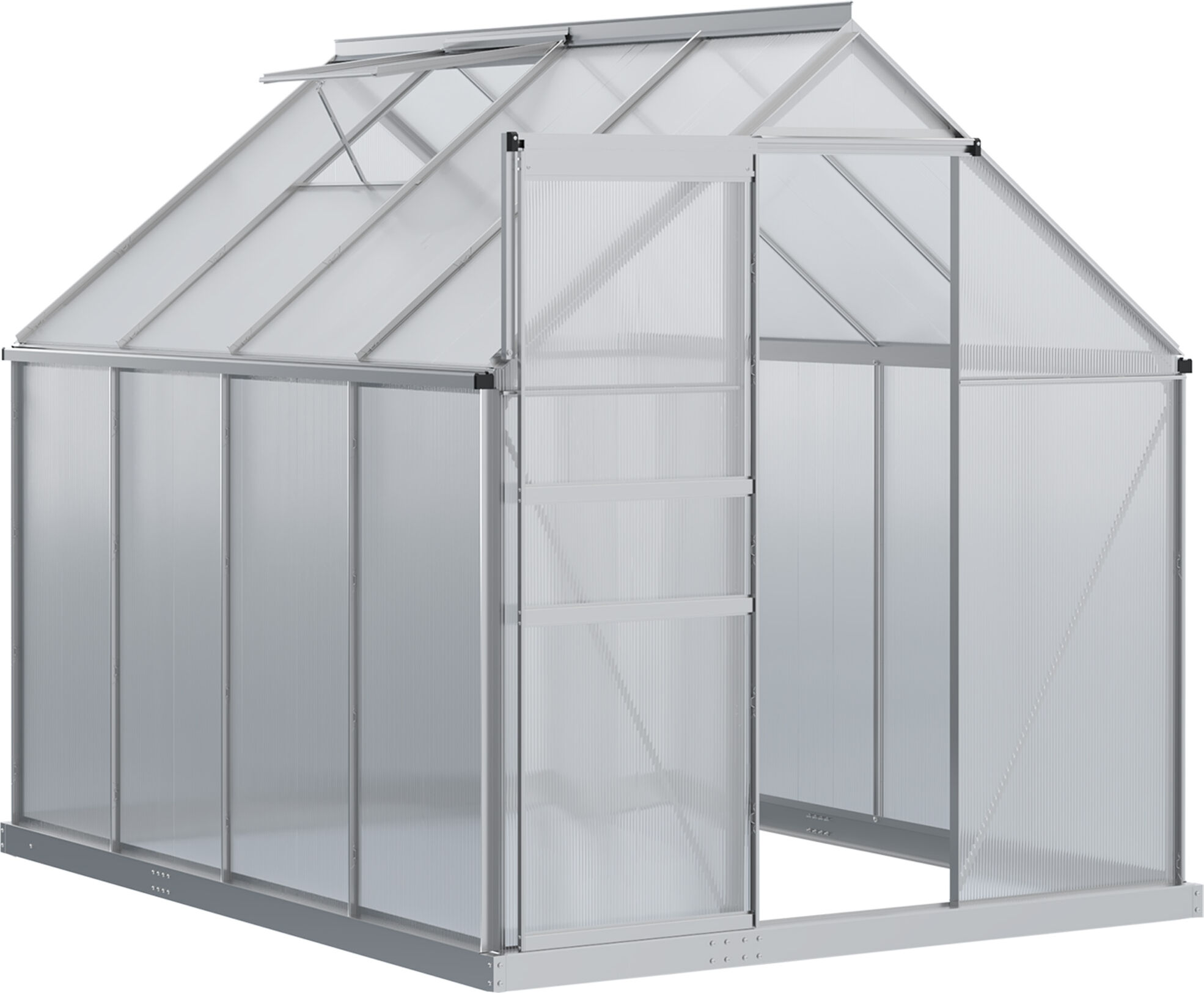 Outsunny 8' x 6' Aluminum Greenhouse Polycarbonate Walk-in Garden Greenhouse Kit with Adjustable Roof Vent, Rain Gutter and Sliding Door for Winter