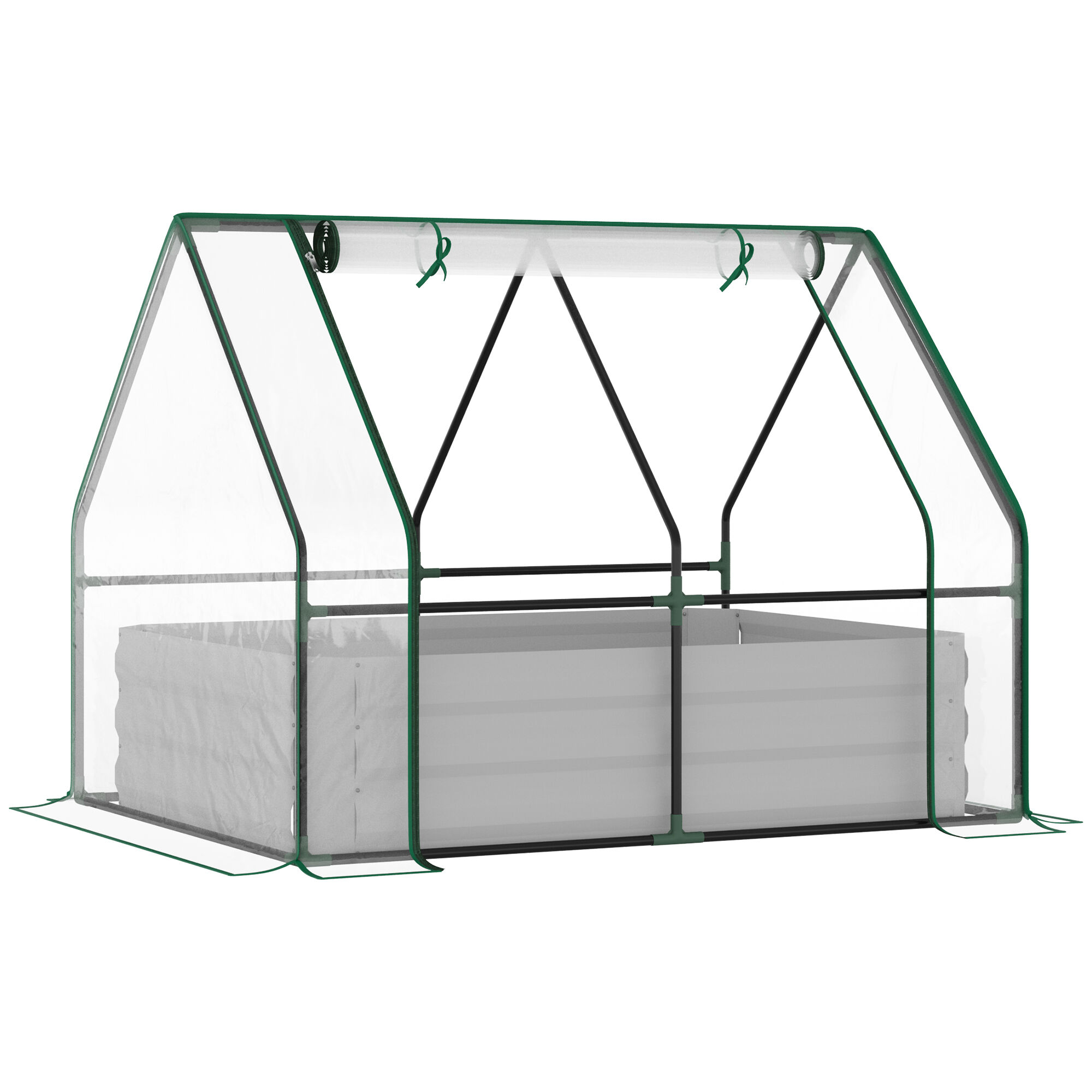 Outsunny Raised Garden Bed with Greenhouse Steel Planter Box with Plastic Cover Roll Up Window for Flowers Vegetables Clear   Aosom.com