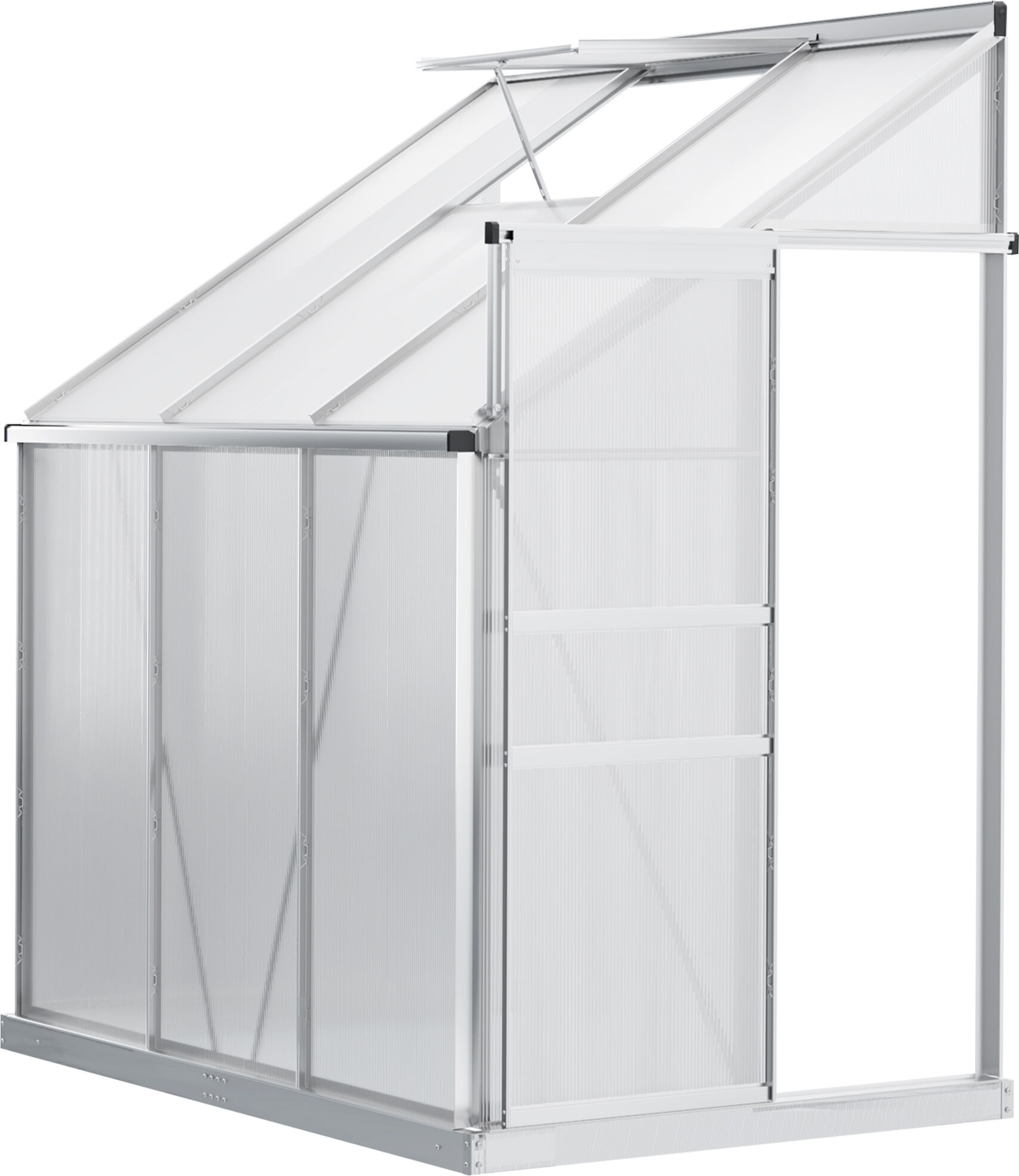 Outsunny Aluminum Greenhouse Polycarbonate Walk-in Garden Greenhouse with Adjustable Roof Vent, Rain Gutter and Sliding Door, 6' x 4' x 7' Clear