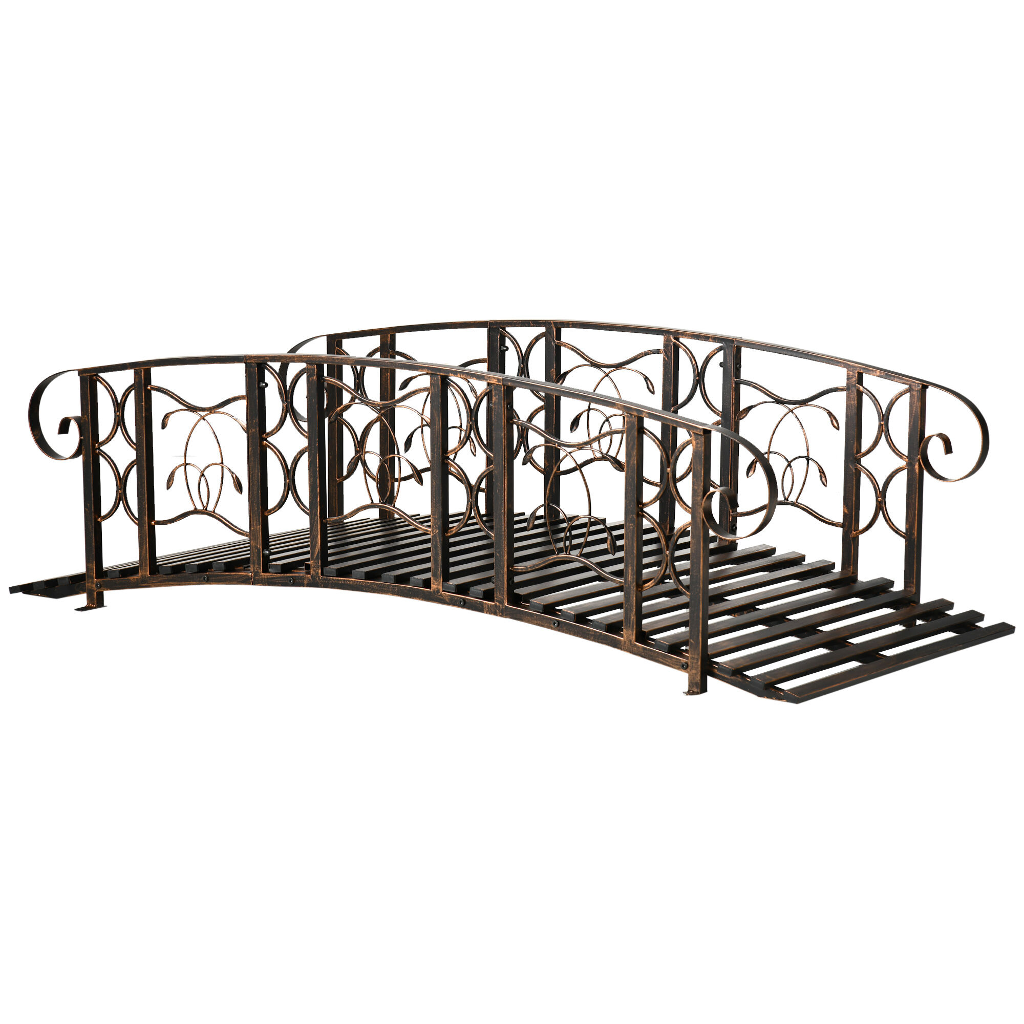 Outsunny 6' Metal Garden Bridge with Safety Siderails, Vine Motifs, Ourdoor Decorative Arch Bridge for Pond and Backyard Landscaping