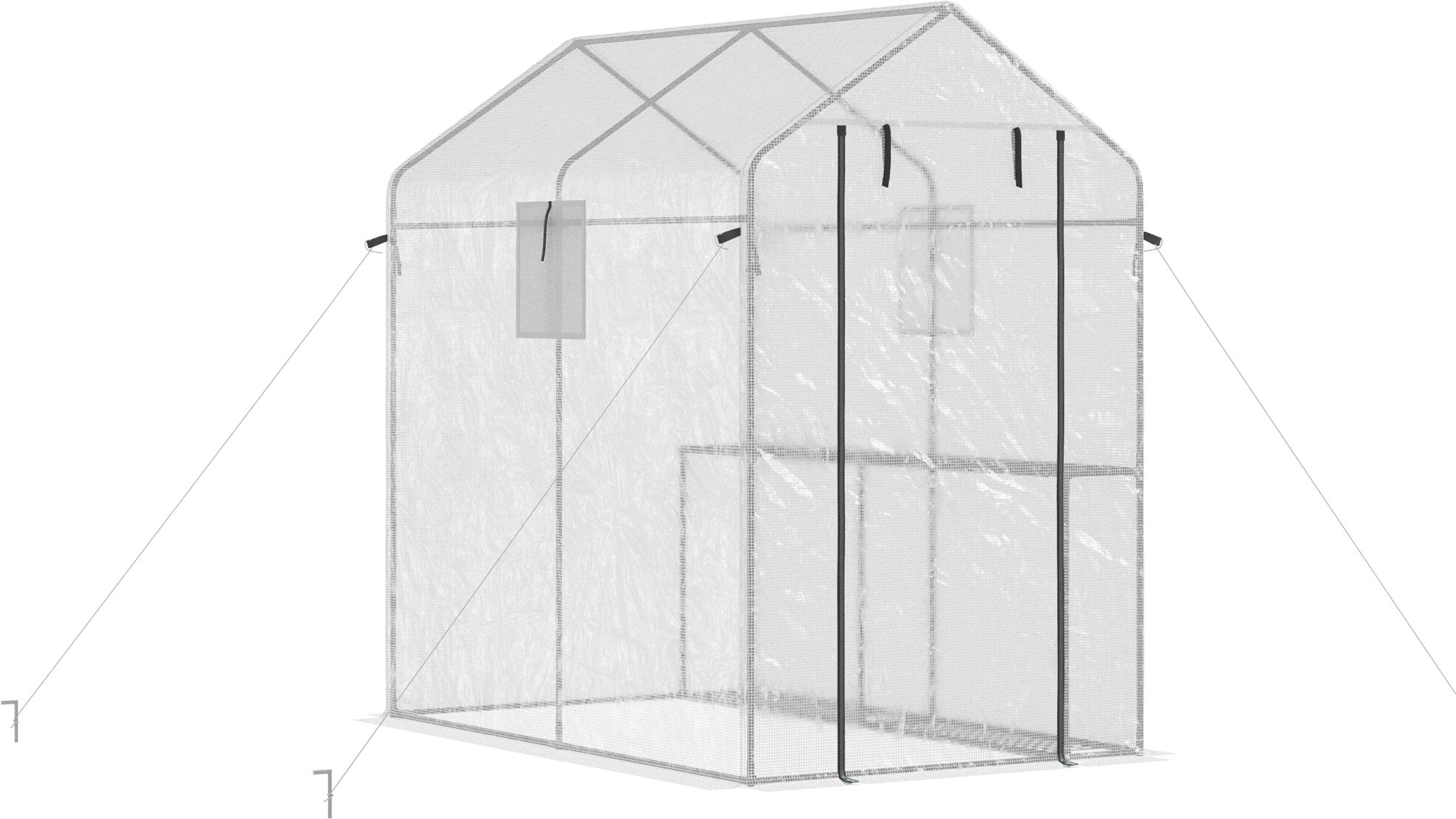 Outsunny 47" x 73"x 75" Walk-in Greenhouse, Outdoor Portable Plant Flower Growing Warm House with Roll-up Door and 4 Shelves, White