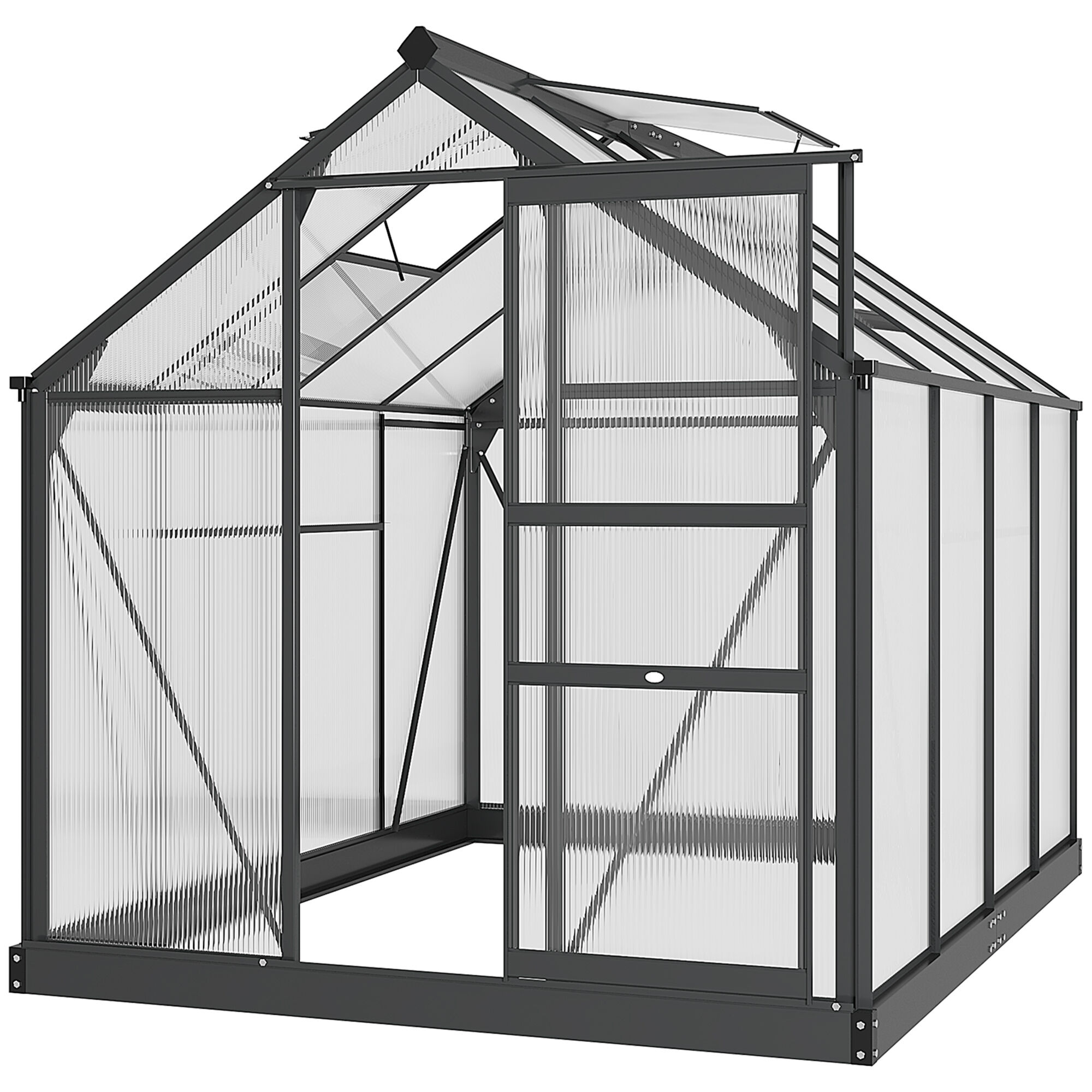 Outsunny 6' x 8' x 7' Polycarbonate Greenhouse, Outdoor Aluminum Walk-in Greenhouse Kit with Vent and Door for Backyard Garden, Gray