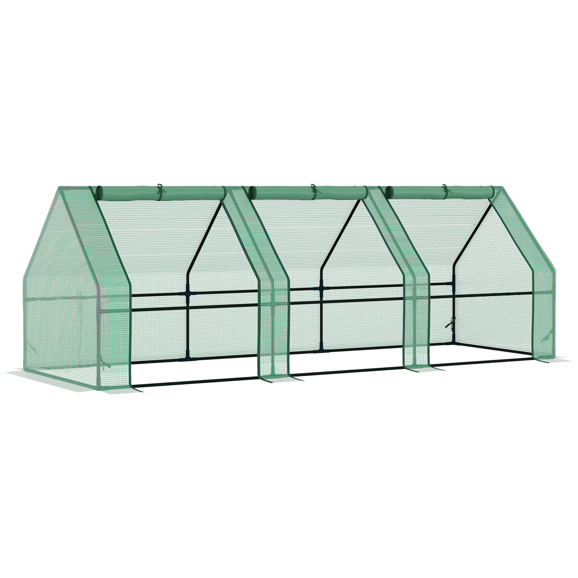 Outsunny 9'L x 3'W x 3'H Portable Greenhouse, Large Zipper Doors, Green - UV Resistant PE Cover, Mini Outdoor Plant House   Aosom.com