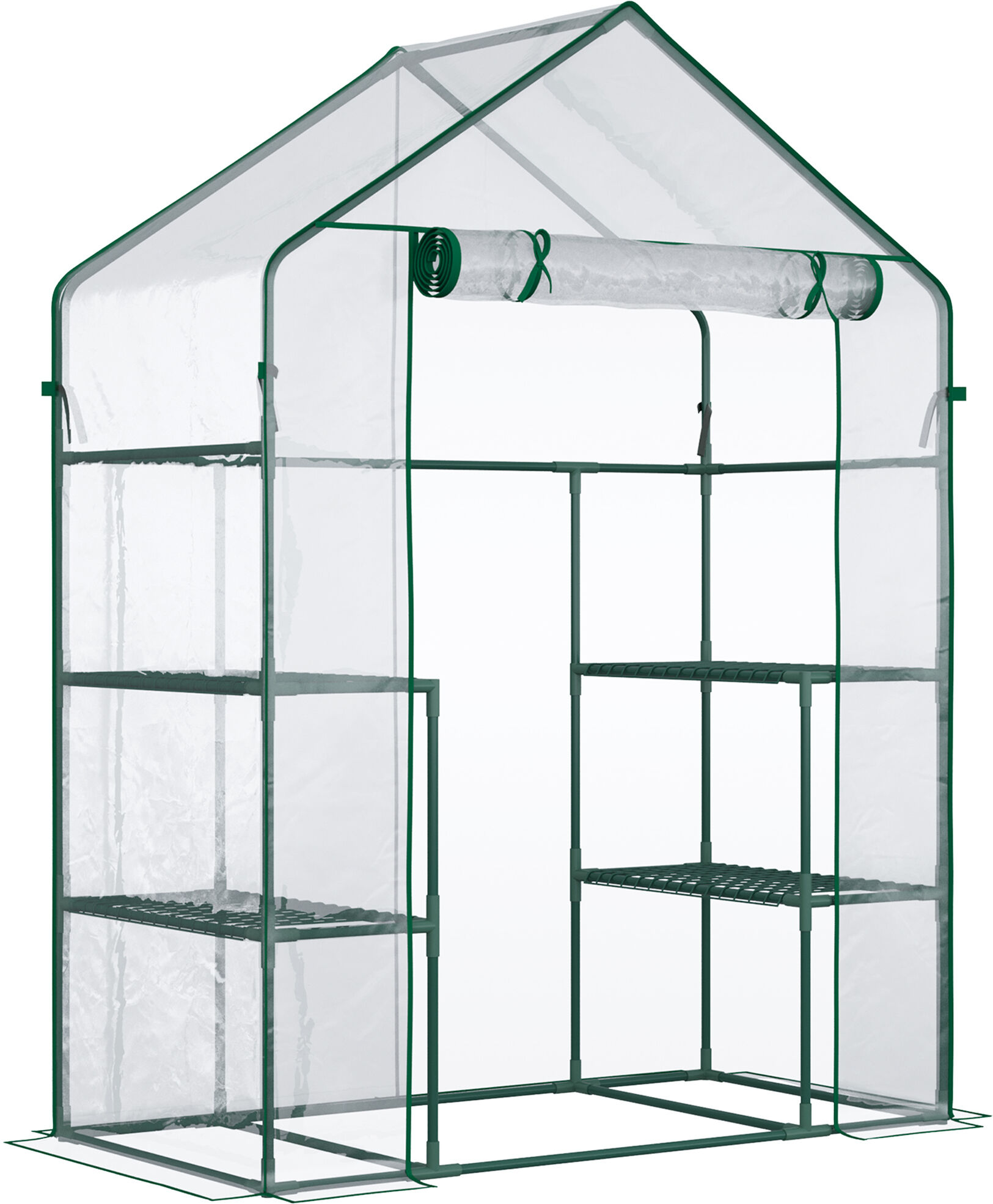 Outsunny Mini Greenhouse 56 x 29 x 77 Walk-in Garden Hot House with Shelves Roll-Up Door Weatherized Cover Deep Green   Aosom.com