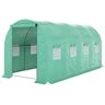 Outsunny 15' x 7' x 7' Walk-in Tunnel Hoop Greenhouse Polyethylene PE Cover, Steel Frame, Roll-Up Zipper Door & Windows for Flowers, Vegetables, Green