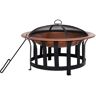 Outsunny 30 Inch Outdoor Wood Fire Pit Round Metal Firepit Bowlwith Black Ornate Base Poker & Mesh Screen for Ember Protection