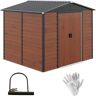 Outsunny 8' x 7' Outdoor Storage Shed, Waterproof Metal Garden Tool Shed with 2 Sliding Lockable Doors, Floor Frame & Vents for Backyard, Lawn, Teak