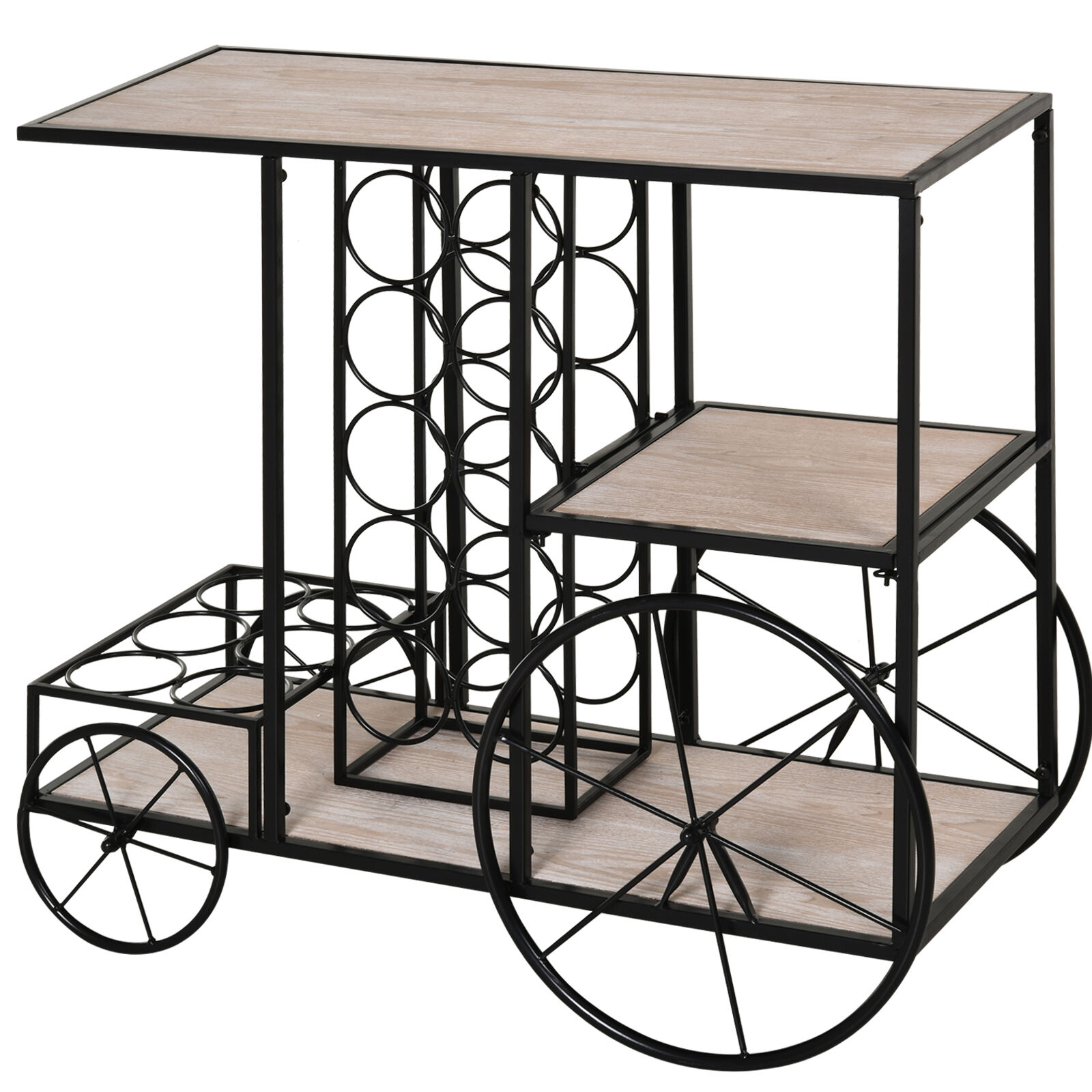 HOMCOM 16-Bottle Mobile Bar Cart with Wine Rack Storage, Featuring an Elegant Design & Three Shelves for Storage/Display