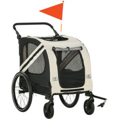 Aosom Pet Bike Trailer and Stroller 2-in-1 White with 4 Wheels Reflectors Safety Flag for Travel   Aosom.com