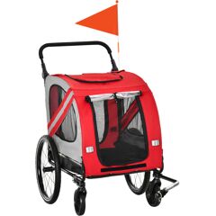 Aosom Pet Bike Trailer and Stroller 2-in-1 Red with Universal Wheel Reflectors Safety Flag   Aosom.com