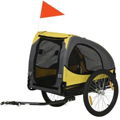 Aosom Medium Dog Bike Trailer with Hitch Coupler Quick Release Wheels Reflectors Safety Flag in Vibrant Yellow   Aosom.com