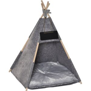 PawHut Pet Teepee Tent Cat Bed Dog House with Thick Cushion Chalkboard for Kitten and Puppy 32inch Grey