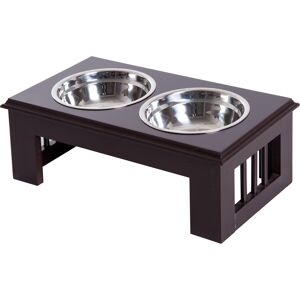 PawHut 17" Durable Wooden Dog Dog Feeding Station with 2 Included Food Bowls & a Non-Slip Base, Dark Brown