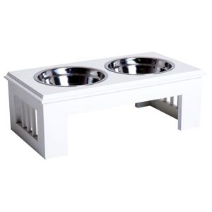 PawHut 17" Durable Wooden Dog Feeding Station with 2 Included Dog Bowls and a Non-Slip Base White