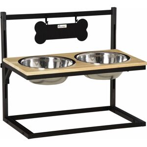 PawHut Elevated Dog Bowls Raised Pet Feeder with 2 Stainless Steel Bowls Adjustable Dog Bowl Platform for Small Medium Large Dogs, Natural